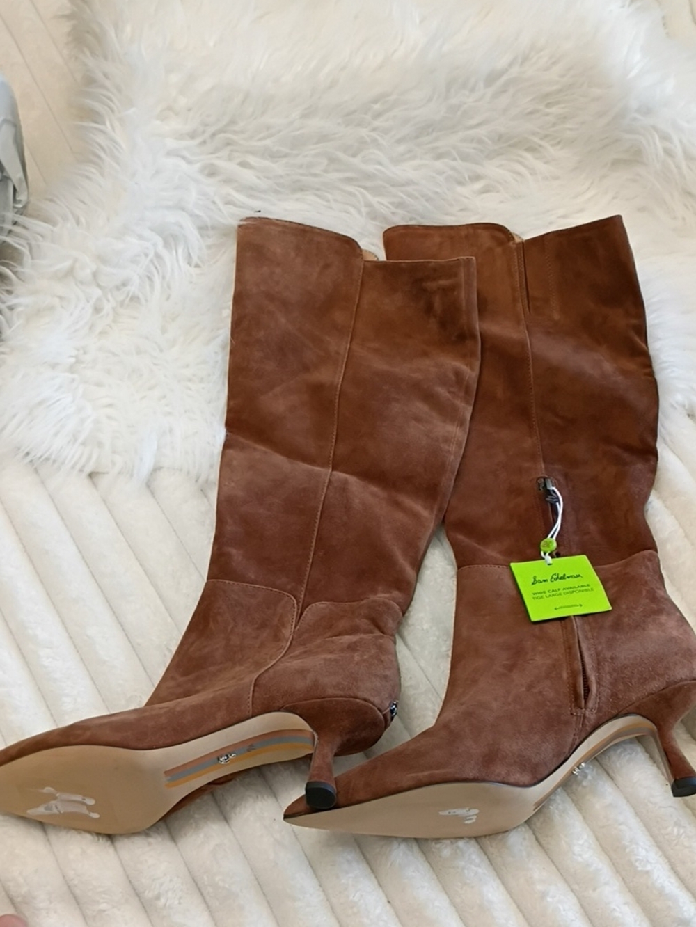 New Sam Edelman Taylor Chestnut Suede Pointed-Toe Knee-High Stiletto Boots - Picture 7 of 16
